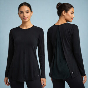 Lululemon Size Small S Black Making Moves Pleated Back Crew Neck Long Sleeve Top